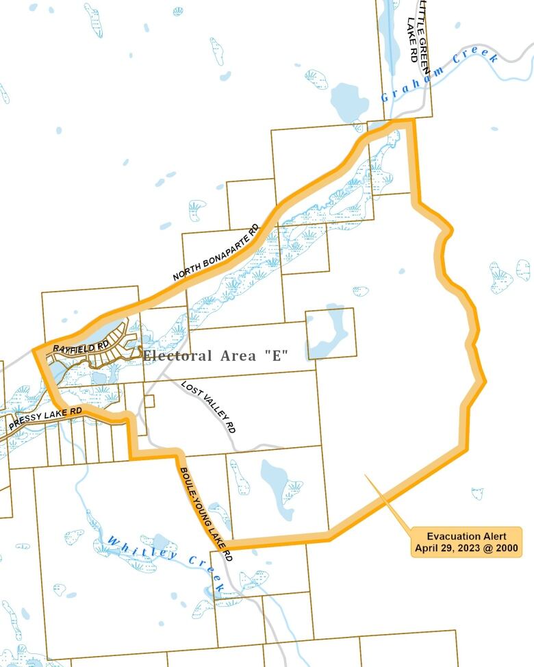 A map shows the boundaries of an evacuation order. Text says 