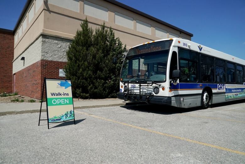 A public transportation bus outside a community centre.