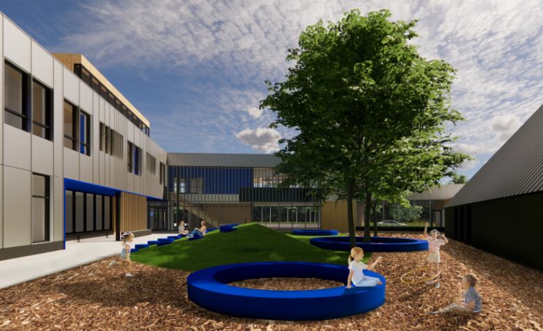 Rendering of a school yard.