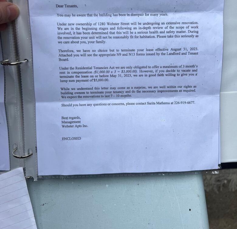 This is the letter some tenants received. 