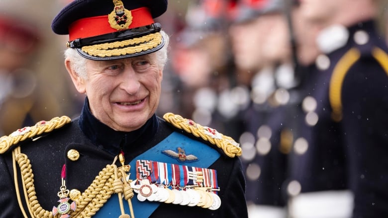 King Charles is seen at Royal Military Academy Sandhurst.