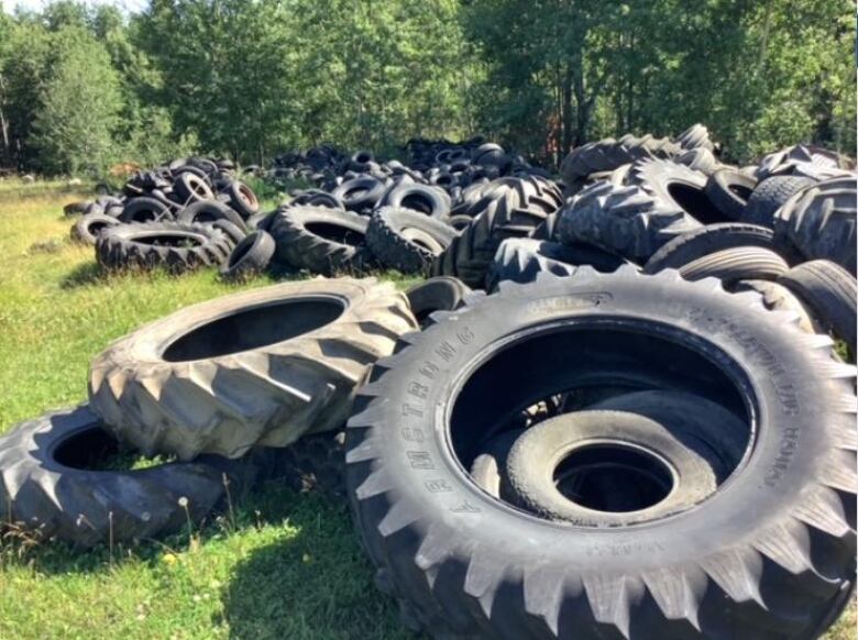 A pile of old tires. 