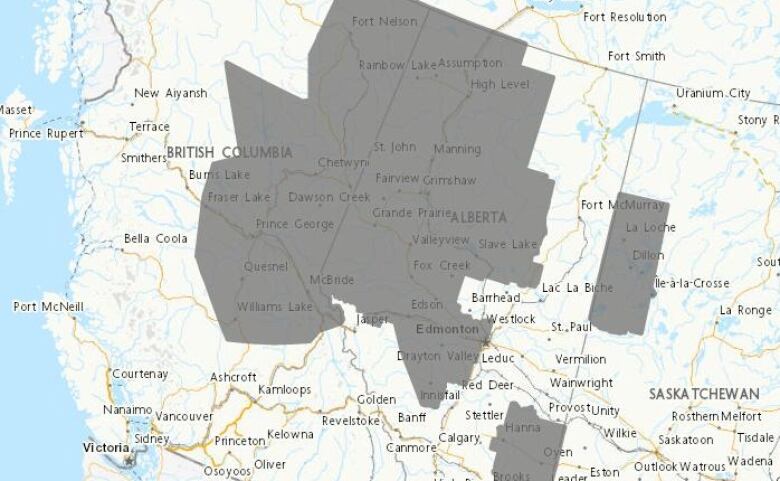 A map showing smoke expected over a large portion of the province.