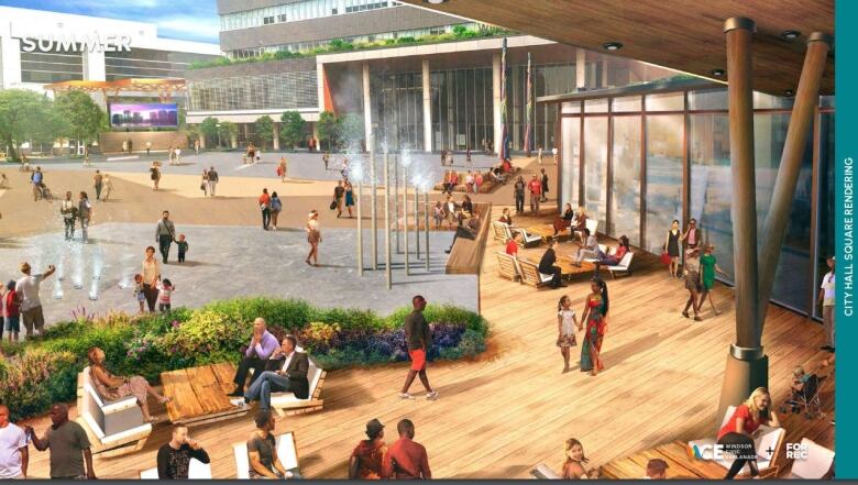 Artist rendering of the area in front of city hall in the new esplanade design.