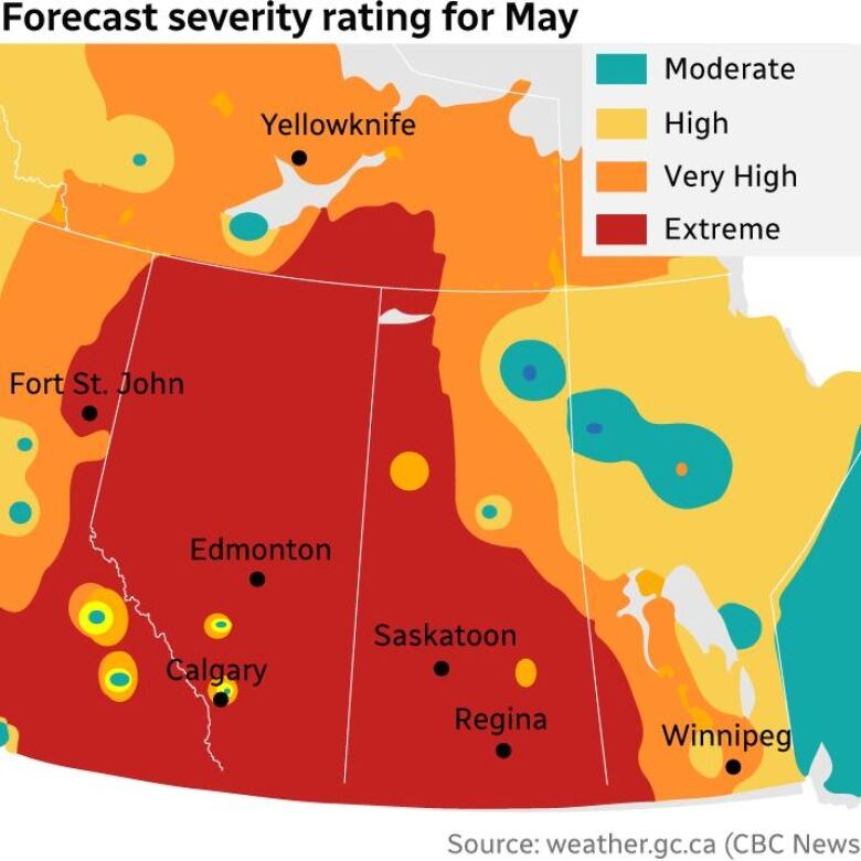 Map that shows forecast severity rating.