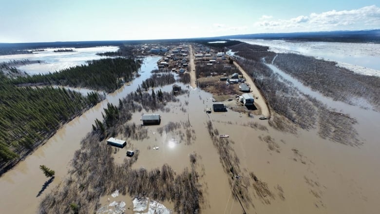 Flooding from river in rural community.