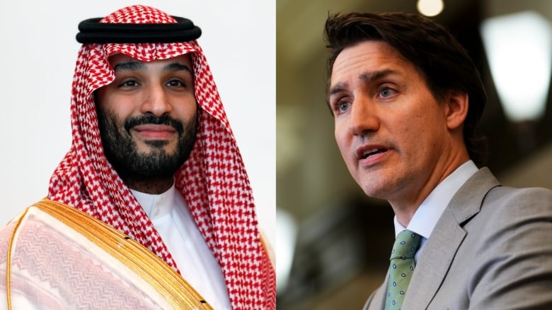 A composite photo showing Saudi Arabia's Crown Prince Mohammed bin Salman and Canadian Prime Minister Justin Trudeau.