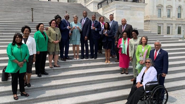 Some Canadian lawmakers who are part of the Parliamentary Black Caucus are shown meeting with members of theU.S. Congressional Black Caucus at Capitol Hill. 