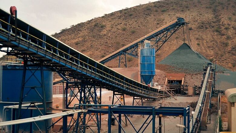 A conveyer belt at Bisha Mine, Eritrea's first major international mine, 150 kilometres west of Asmara is pictured on July 17, 2013.  