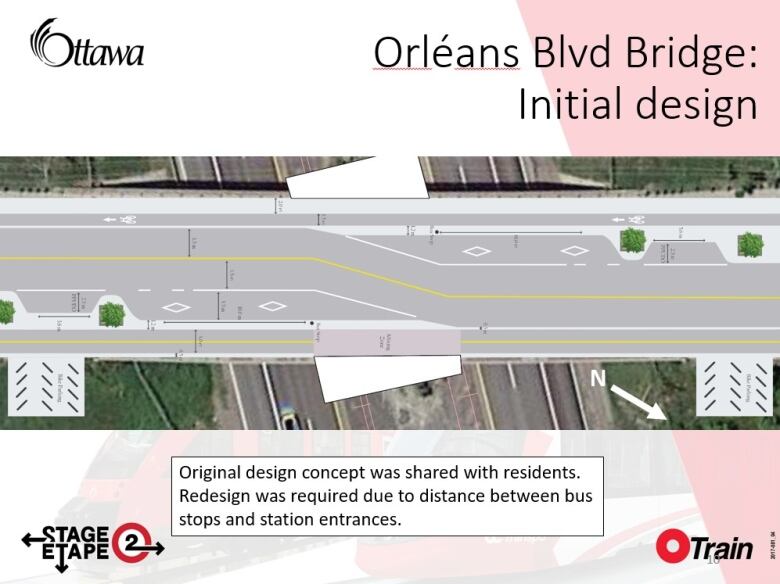 A rendering of an overpass with an area for buses to pull over.