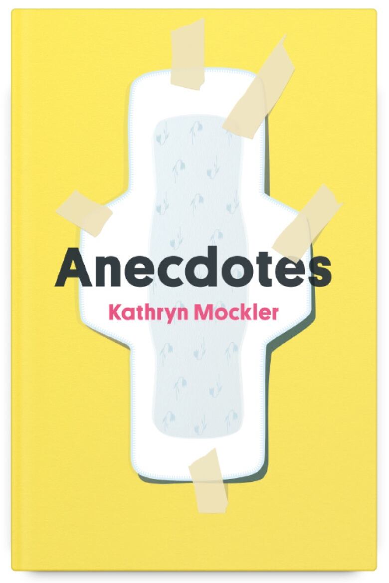 The book cover with an illustration of a menstruation pad taped to a yellow background