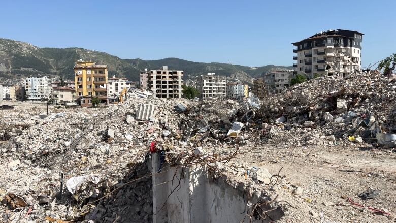 Rubble of destroyed buildings.