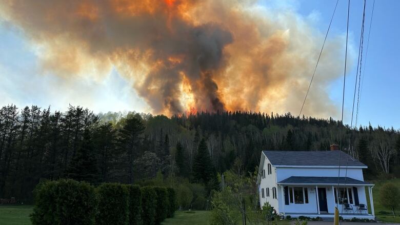 Wildfire burning behind house