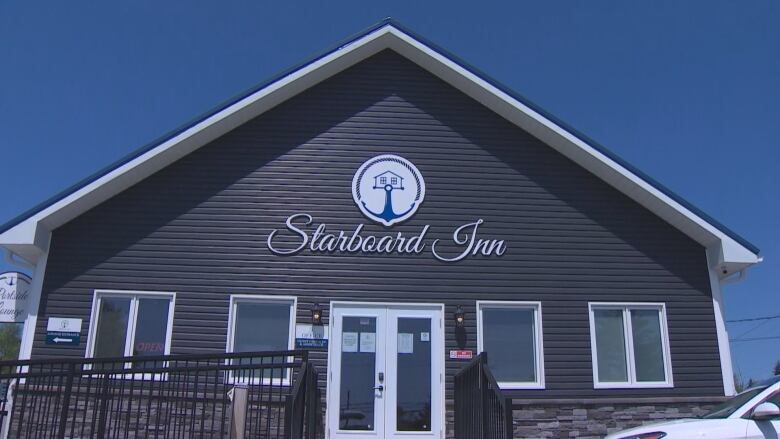 Exterior shot of a building with a sign that says Starboard Inn.