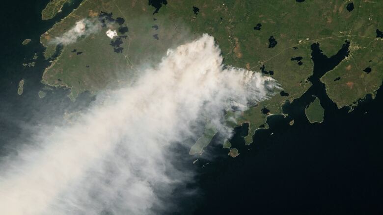 A satellite image captured on May 29 shows the smoke from the wildfires in southwestern Nova Scotia.