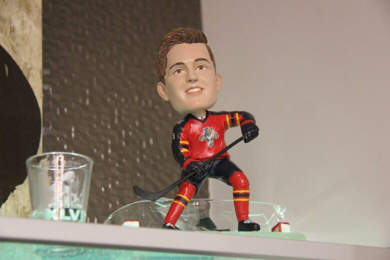 A bobblehead figurine of Florida Panthers defenceman Aaron Ekblad is on display at his parents' home in Windsor-Essex.