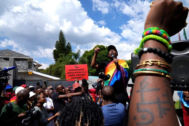 Protestors rally in support of LGBTQ rights in Pretoria, South Africa.