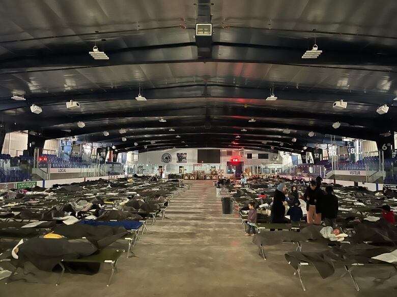 emergency beds in Benot-Lvesque sports centre's arena. 