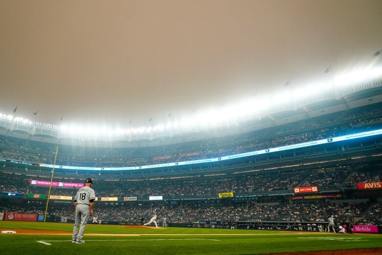 Hazy sky over stadium