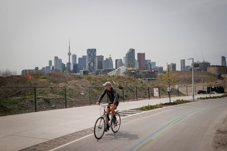 Construction crews work on the Port Lands reclamation project, on the Toronto waterfront, on May 17, 2023. 