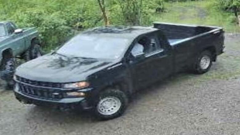 a grainy image of a black pickup truck.