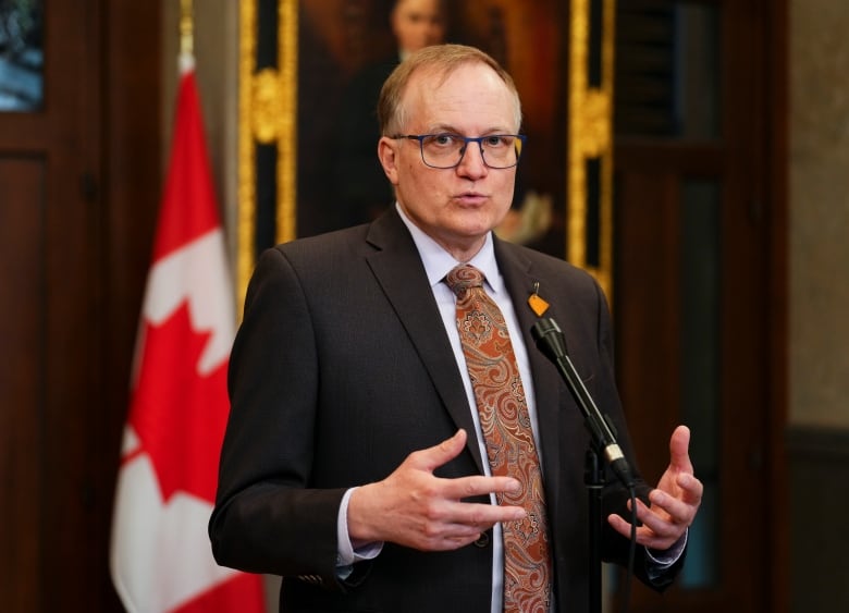 NDP MP Peter Julian speaks to reporters in the foyer of the House of Commons on Parliament Hill in Ottawa. 