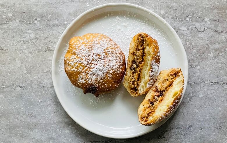 Deep-fried Dads Cookies served on a white plate.