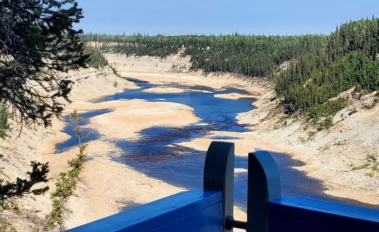 A partially dry river bed.