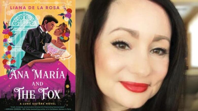 Illustrated book cover for Ana Mara and the Fox by Liana De La Rosa of two people of coulour dressed in formal attire dancing. Portrait of a female author.