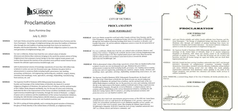 Three proclamations sit side by each on official municipal letterhead.