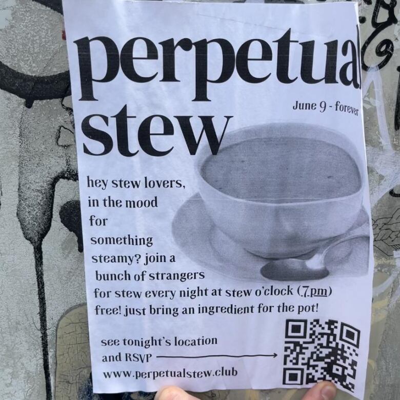 A sign advertising a public stew night.