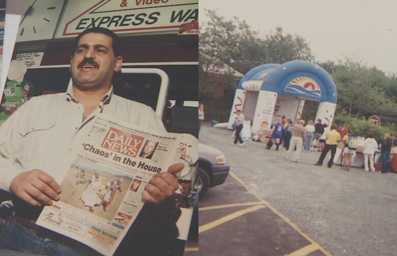 Old photos of Peter Diab and a charity event held at his convenience store.