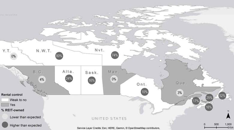 A map that shows that 24 per cent of Alberta's apartment stock is owned by real estate investment trusts. That's the highest number of the large provinces.