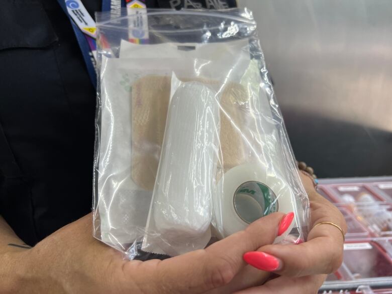 Care workers often assemble packages of medications and wound care supplies for clients with skin conditions.