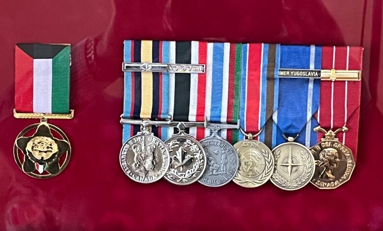 military medals in a case