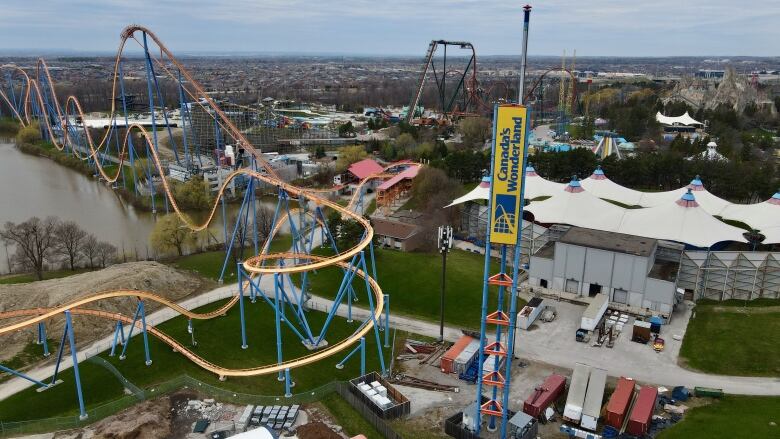 Drone shot of Canada's Wonderland in May 2020.