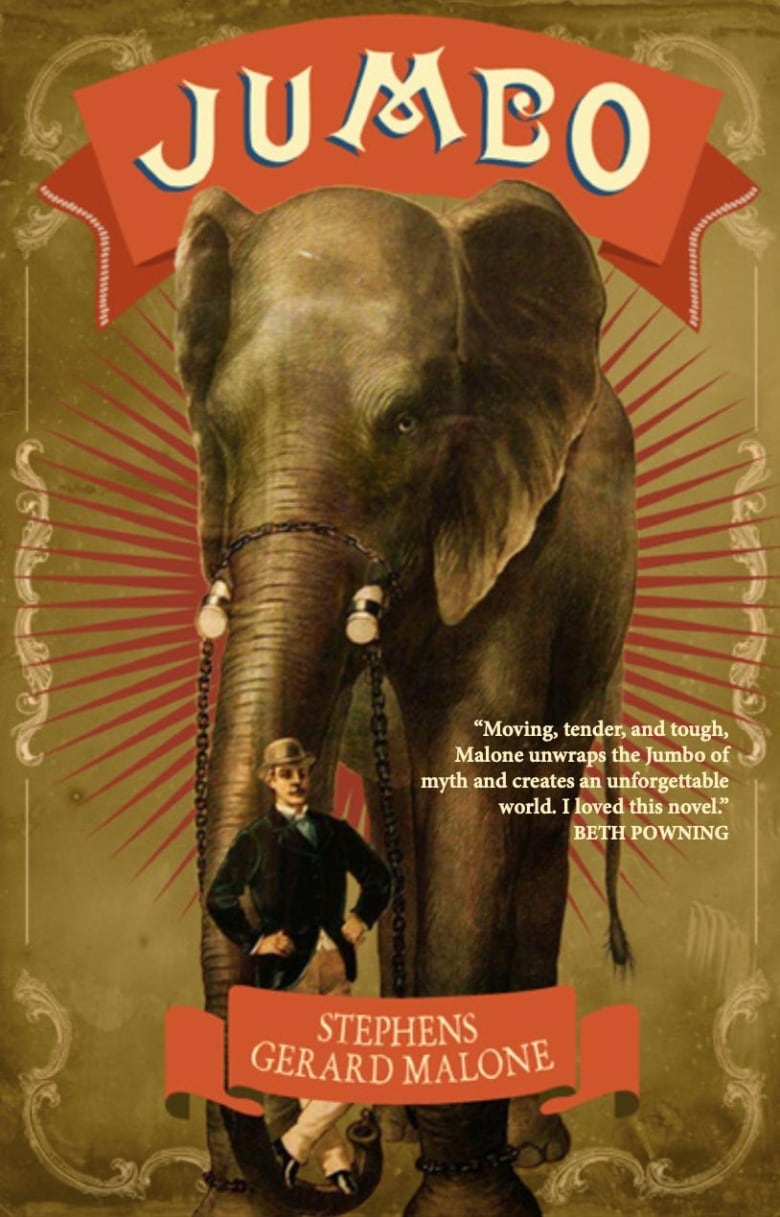 The front cover of a book, with a large elephant and the title, 