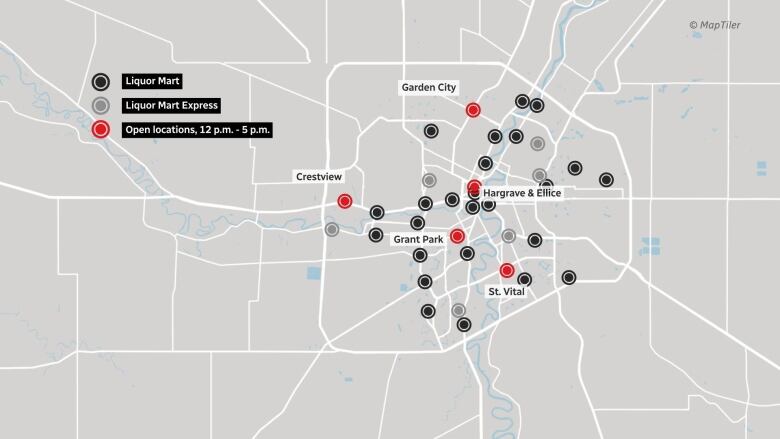 A map show multicoloured dots marking open and closed store locations.