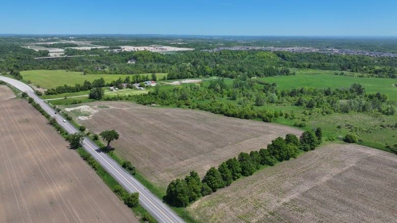 An aerial view of protected farmland in the Duffins Rouge Agricultural Preserve in Pickering, Ont., that the provincial government has removed from the Greenbelt to allow housing development. 