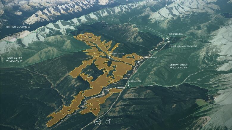 A map shows the area where a timber harvest will happen in Kananaskis Country