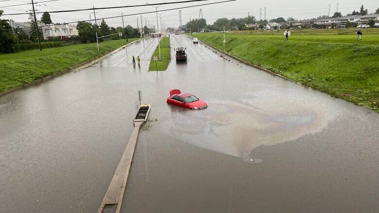 A car is submerged.