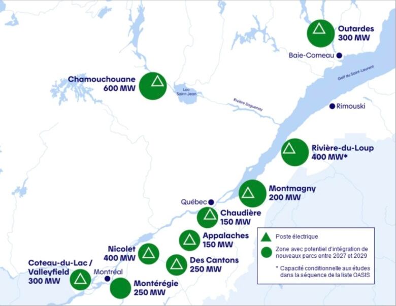 A map pinpointing 10 zones, including Saguenay-Lac-Saint-Jean, Rivire-du-Loup, Nicolet, Baie-Comeau, the Montreal area, Salaberry-de-Valleyfield, Montrgie, Des Cantons and Montmagny.