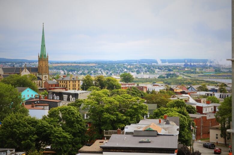 A panormic city view of Saint John stretching from Waterloo Village all the way to Courtenay Bay 