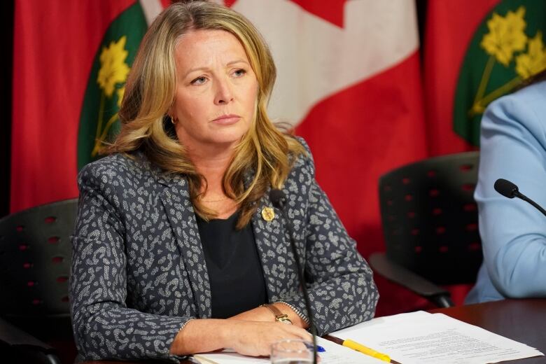 Marit Stiles, Leader of the Official Opposition of Ontario speaks to the media during a press conference following the release of the Auditor Generals Special Report on Changes to the Greenbelt, at Queens Park, in Toronto, Wednesday, Aug. 9, 2023. THE CANADIAN PRESS/Arlyn McAdorey