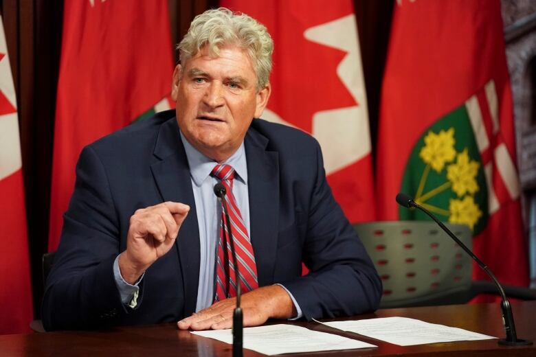 John P. Fraser, Interim Leader of the Ontario Liberal Party speaks to the media during a press conference following the release of the Auditor Generals Special Report on Changes to the Greenbelt, at Queens Park, in Toronto, Wednesday, Aug. 9, 2023. THE CANADIAN PRESS/Arlyn McAdorey