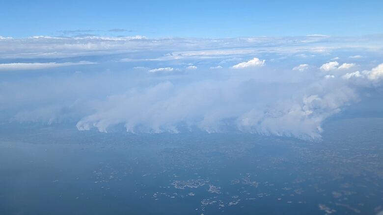 An aerial view of wildfire smoke. 