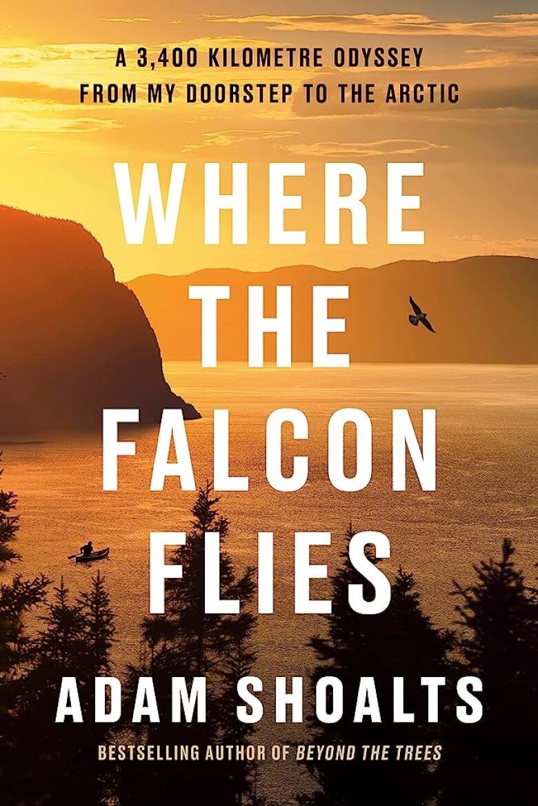 Book cover with the title written in white letters over an image of mountains, trees and a body of water with a bird flying in the sky