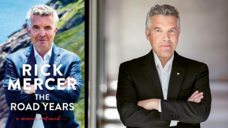 The book cover with a man with white hair stands on a cliff with his armed crossed and the author photo with that same man again with his arms crossed and wearing a suit