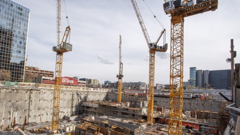 A worksite is seen Friday May 8, 2020 in Montreal. As Quebec's construction sector reopens Monday following weeks of shutdown to slow the spread of the virus, the main players behind the city's building boom in neighbourhoods such as Griffintown say it's 