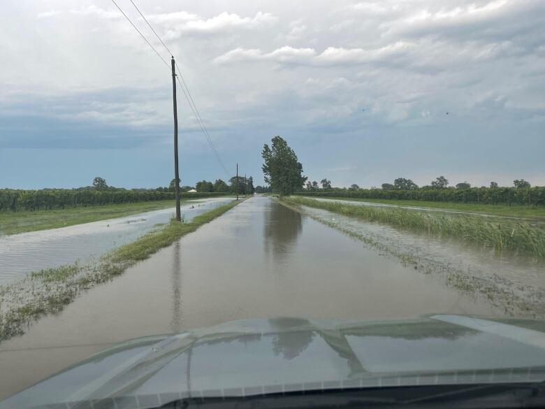 A road is washed out on Pelee Island.